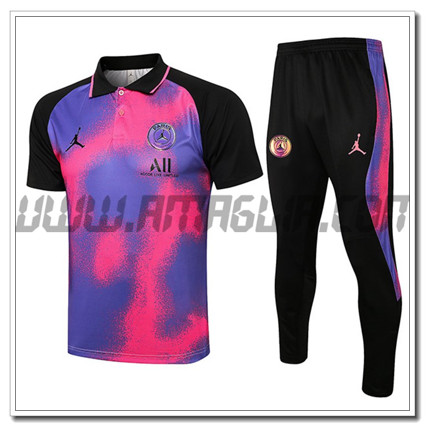 Kit Maglia Polo Jordan PSG + Pantaloni Rosso/Nero/Viola 2021 2022