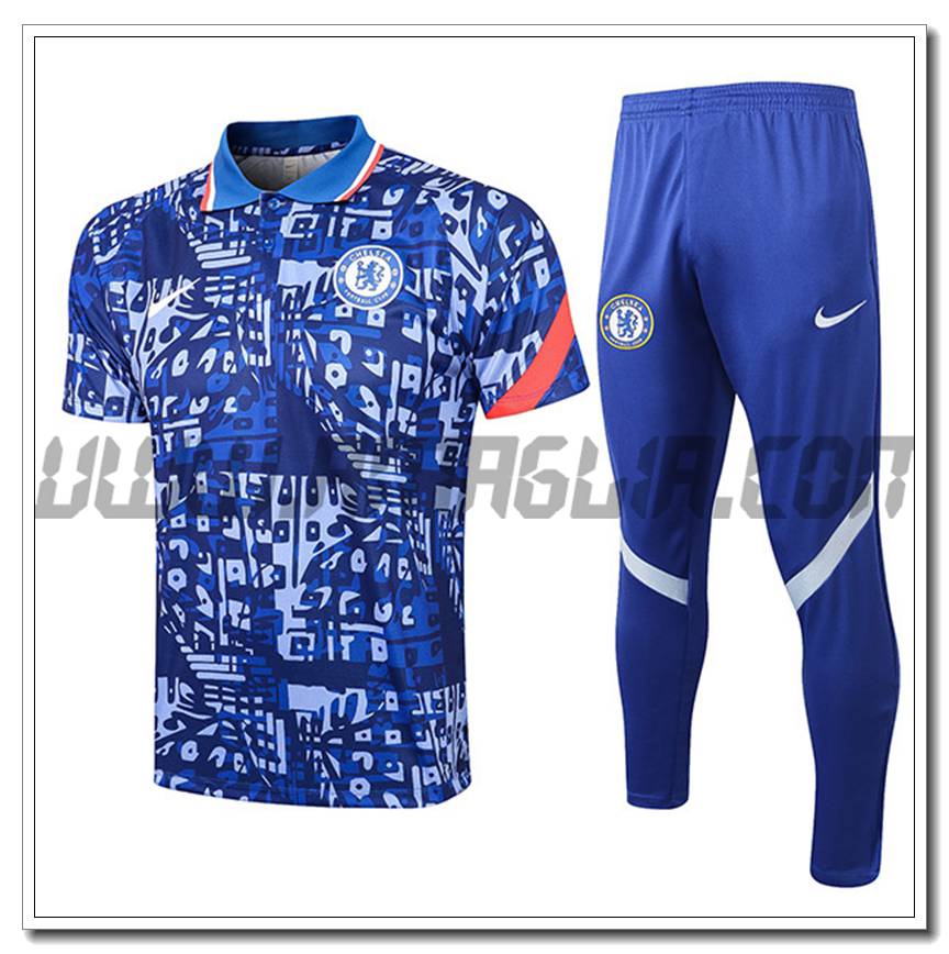 Kit Maglia Polo FC Chelsea + Pantaloni Blu 2021 2022