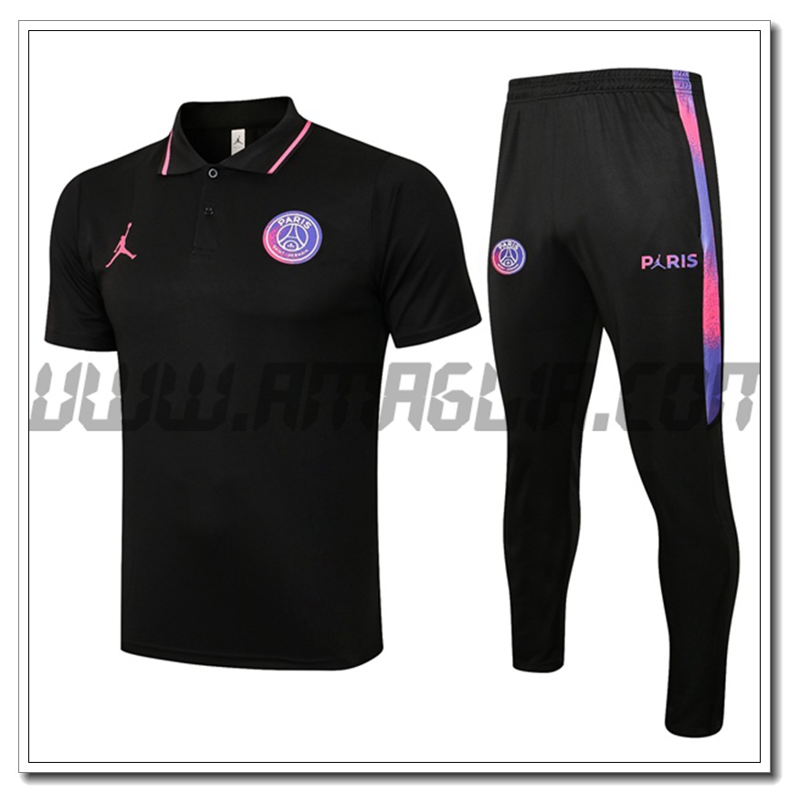 Kit Maglia Polo Jordan PSG + Pantaloni Nero 2021 2022