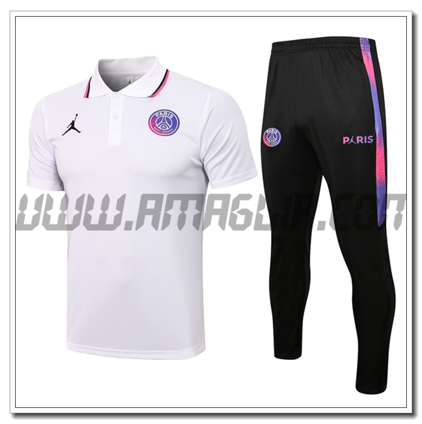Kit Maglia Polo Jordan PSG + Pantaloni Bianco 2021 2022