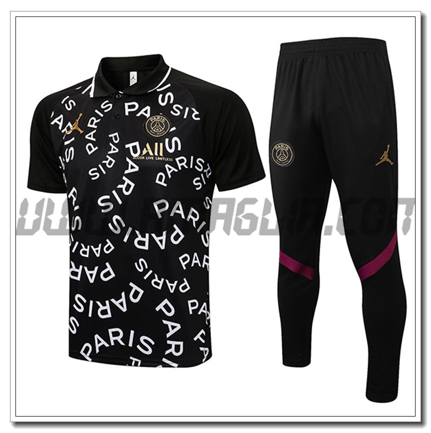Kit Maglia Polo Jordan PSG + Pantaloni Nero/Bianco 2021 2022