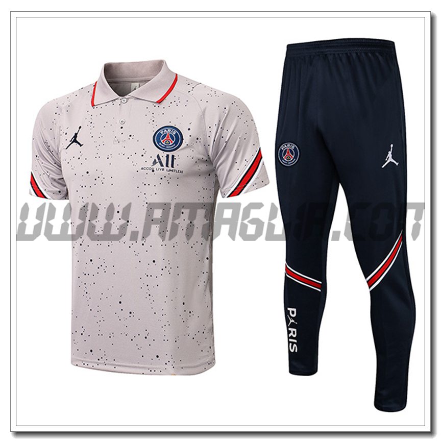 Kit Maglia Polo Jordan PSG + Pantaloni Grigio/Nero 2021 2022