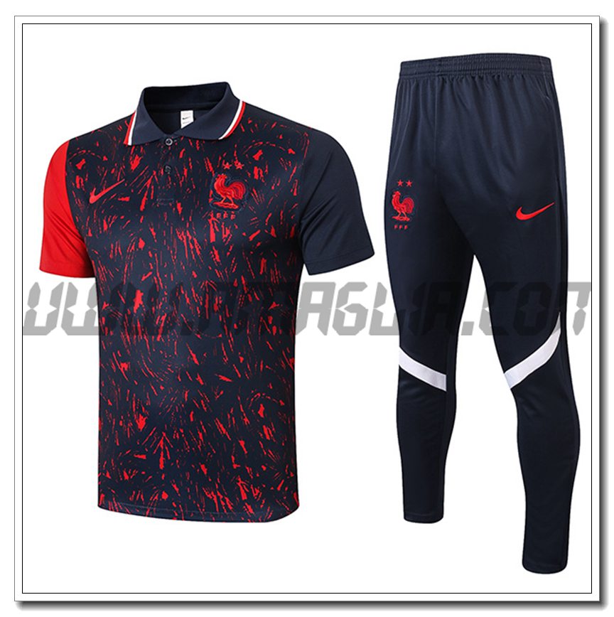 Kit Maglia Polo Francia + Pantaloni Nero/Rosso 2021 2022