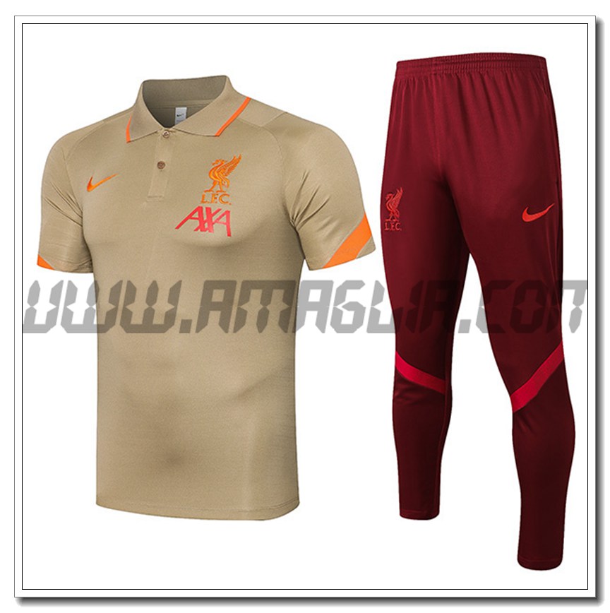 Kit Maglia Polo FC Liverpool + Pantaloni Marrone Chiaro 2021 2022