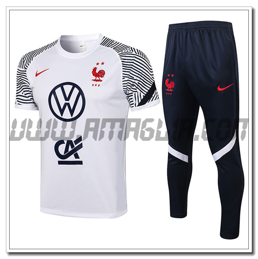 Kit Maglia Polo Francia + Pantaloni Bianco 2021 2022
