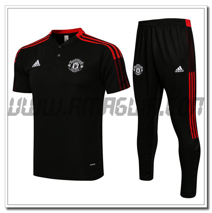 Kit Maglia Polo Manchester United + Pantaloni Nero 2021 2022