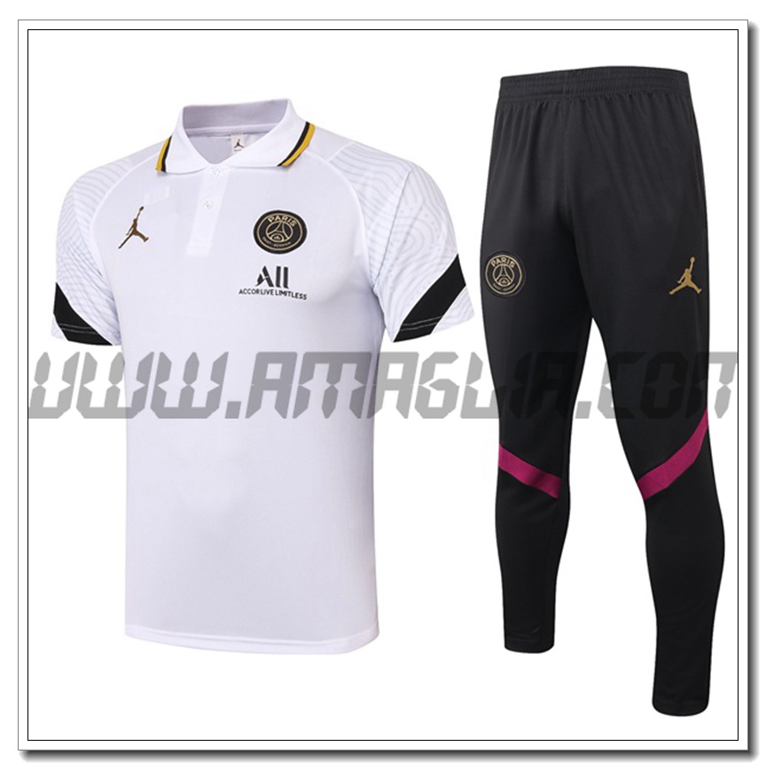 Kit Maglia Polo Jordan PSG + Pantaloni Bianco/Nero 2021 2022