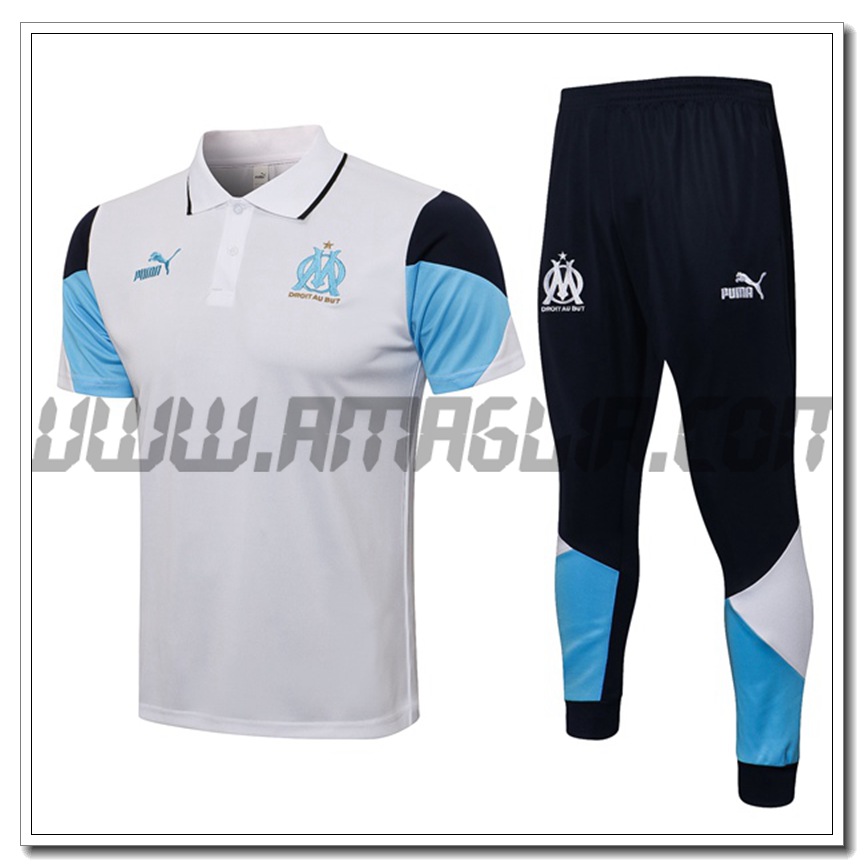 Kit Maglia Polo Marsiglia OM + Pantaloni Bianco/Blu 2021 2022
