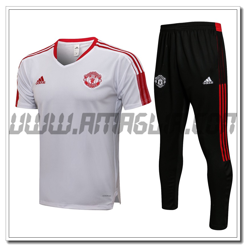 Kit Maglia Allenamento Manchester United + Pantaloni Bianco/Rosso 2021 2022