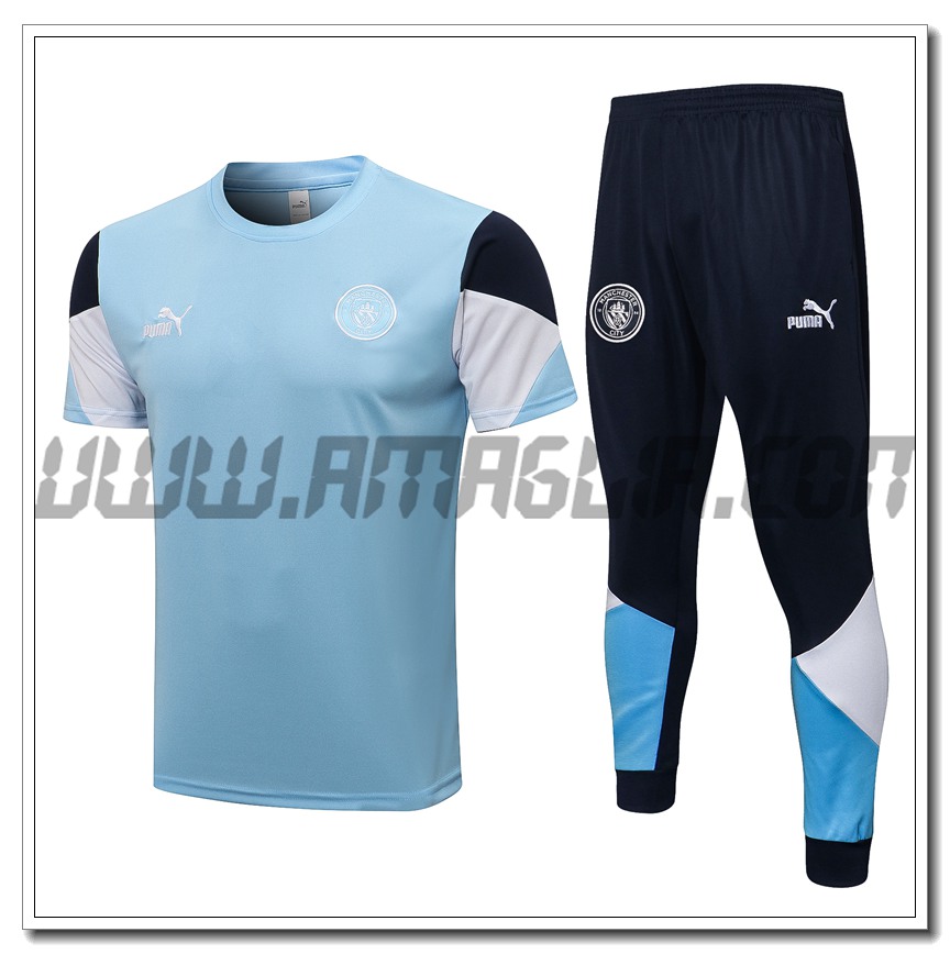 Kit Maglia Allenamento Manchester City + Pantaloni Blu/Nero/Bianco 2021 2022
