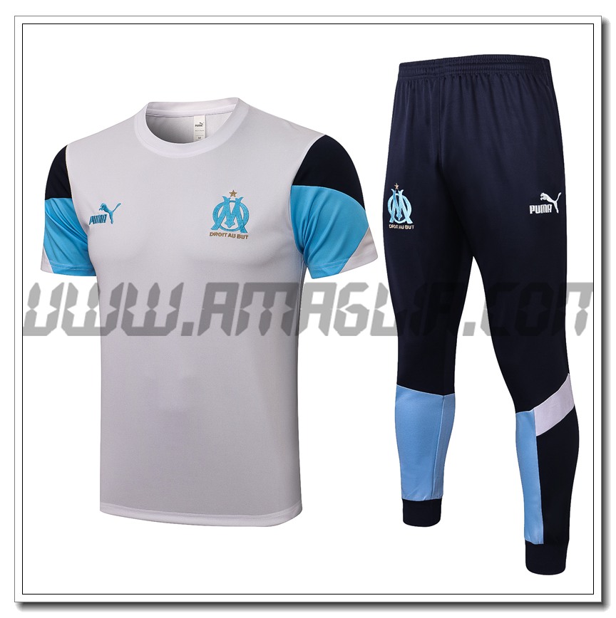Kit Maglia Allenamento Marsiglia OM + Pantaloni Blu/Nero/Bianco 2021 2022