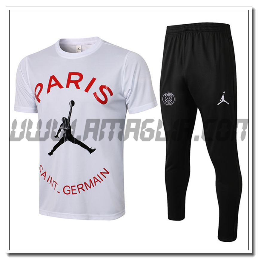Kit Maglia Allenamento PSG Jordan + Pantaloni Bianco/Rosso 2021 2022