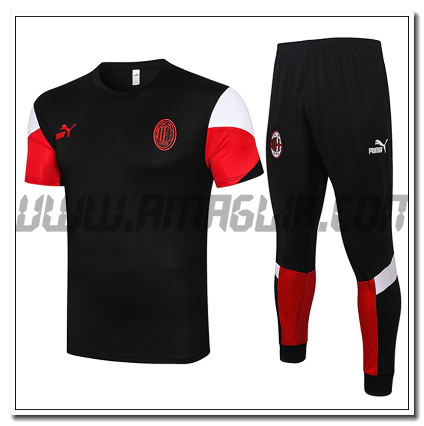 Kit Maglia Allenamento AC Milan + Pantaloni Nero/Rosso 2021 2022