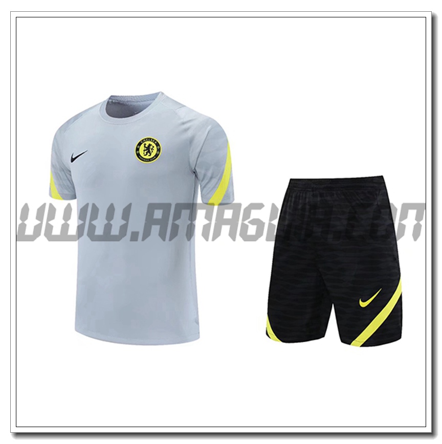 Kit Maglia Allenamento FC Chelsea + Pantaloncini Grigio 2021 2022