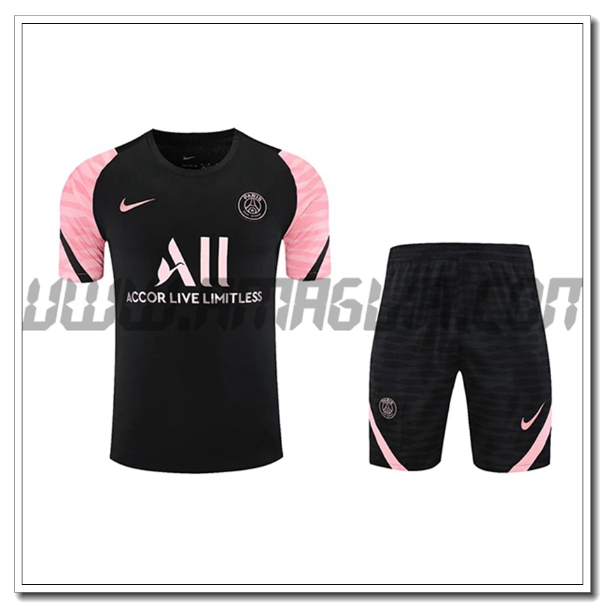 Kit Maglia Allenamento Jordan PSG + Pantaloncini Nero/Rosa 2021 2022