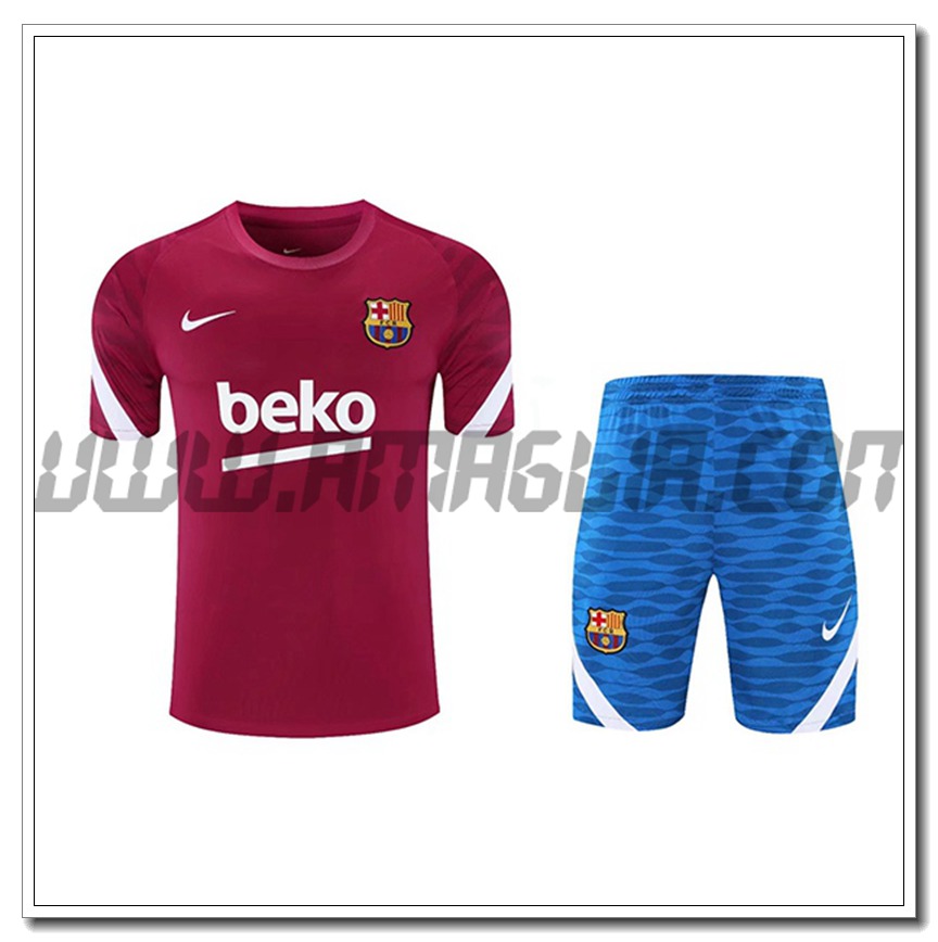 Kit Maglia Allenamento FC Barcellona + Pantaloncini Rosso/Bianco 2021 2022