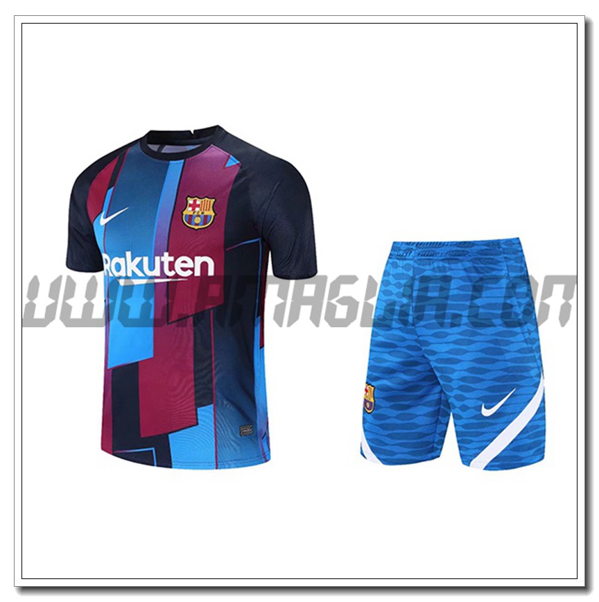 Kit Maglia Allenamento FC Barcellona + Pantaloncini Rosso/Blu 2021 2022
