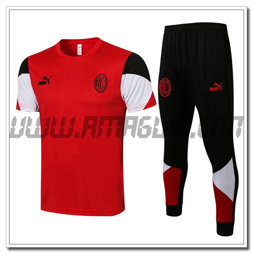 Kit Maglia Allenamento AC Milan + Pantaloni Rosso/Bianco 2021 2022