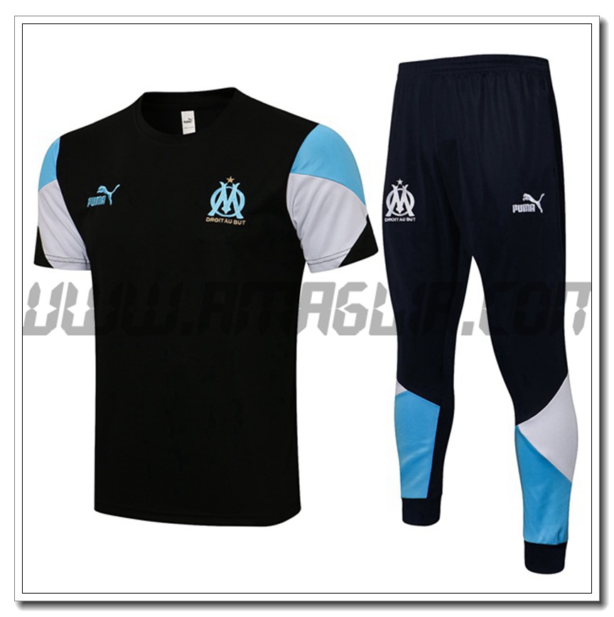 Kit Maglia Allenamento Marsiglia OM + Pantaloni Nero/Bianco 2021 2022