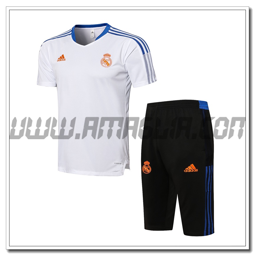Kit Maglia Allenamento Real Madrid + Pantaloncini Bianco/Blu 2021 2022