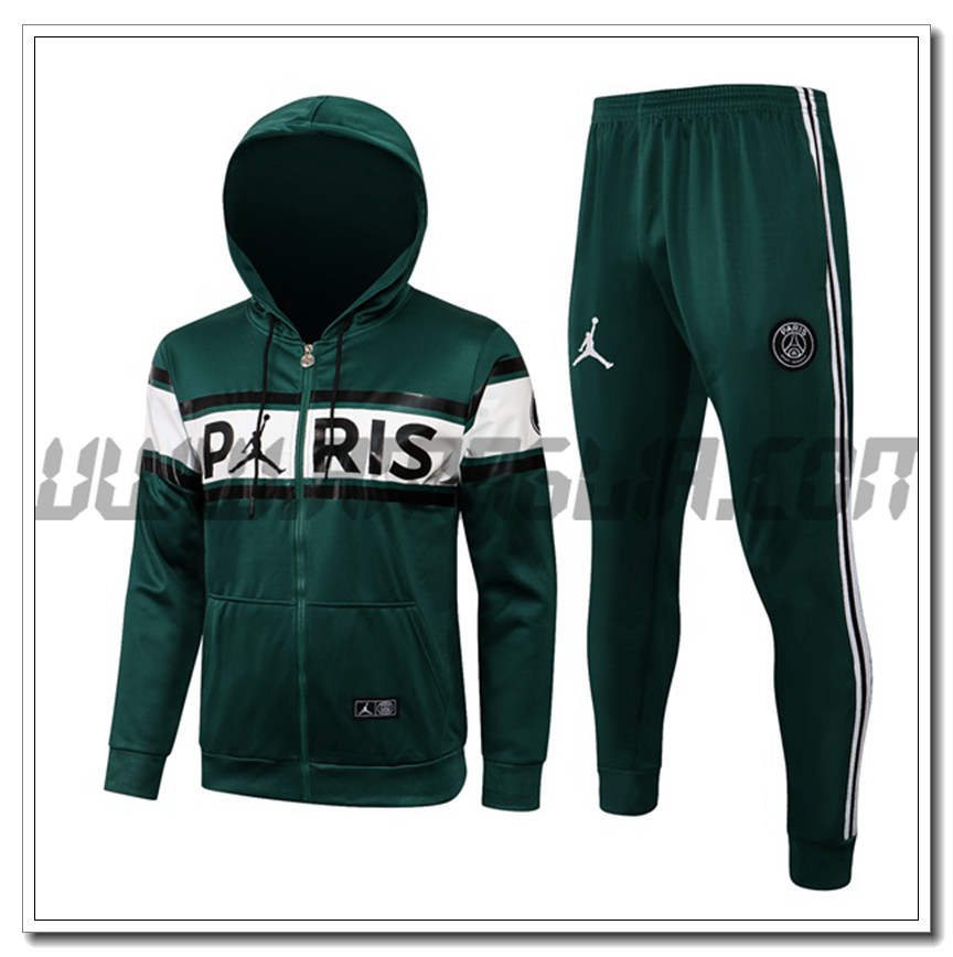 Tuta Giacca con Cappuccio Jordan PSG Verde Buio 2021 2022