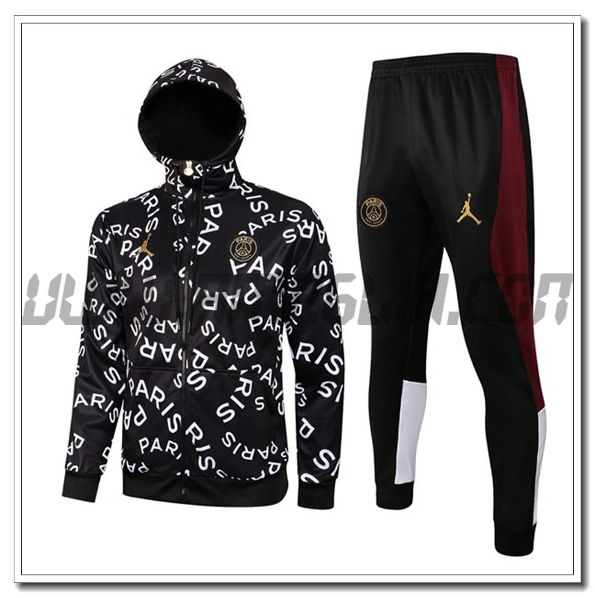 Tuta Giacca con Cappuccio Jordan PSG Nero/Bianco 2021 2022
