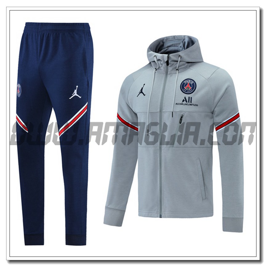 Tuta Giacca con Cappuccio Jordan PSG Grigio 2021 2022
