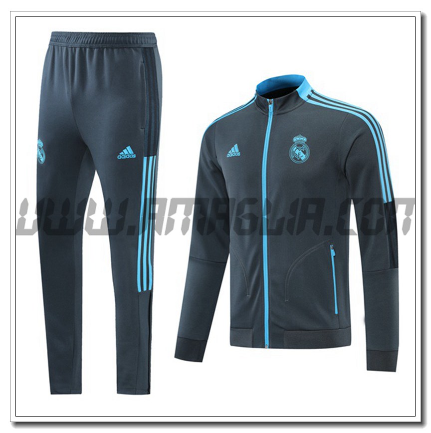 Tuta Giacca Allenamento Real Madrid Grigio/Blu 2021 2022 -1