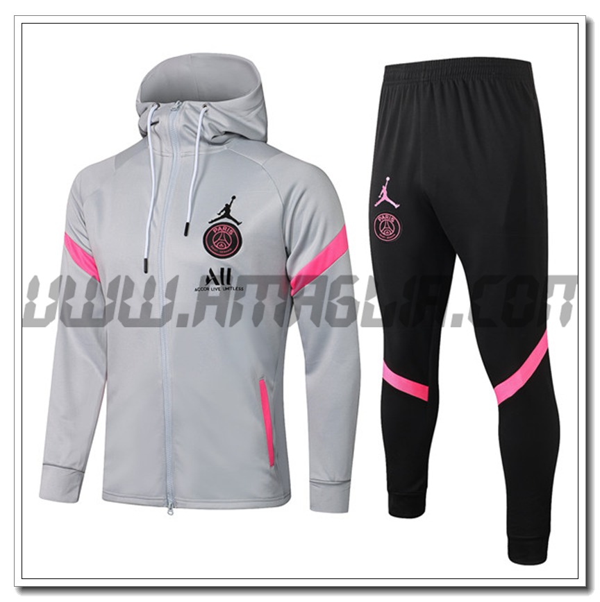 Tuta Giacca con Cappuccio Jordan PSG Grigio/Rosa 2021 2022