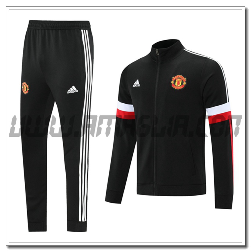 Tuta Giacca Allenamento Manchester United Nero/Bianco 2021 2022