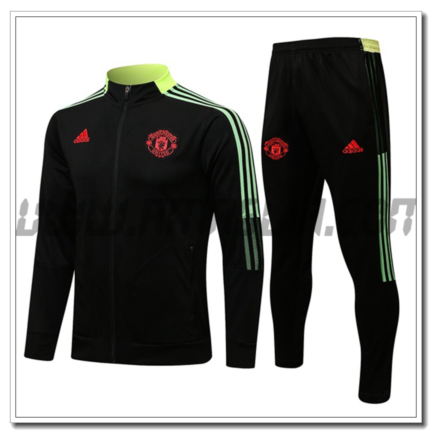 Tuta Giacca Allenamento Manchester United Nero/Giallo/Verde 2021 2022