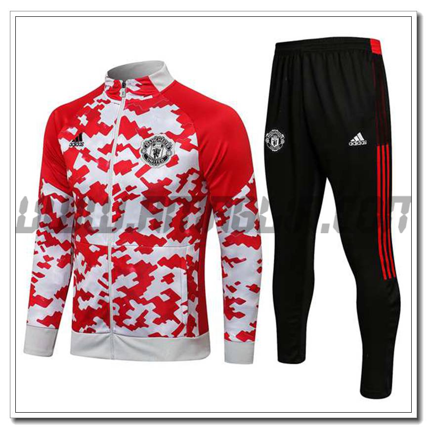 Tuta Giacca Allenamento Manchester United Rosso/Bianco 2021 2022