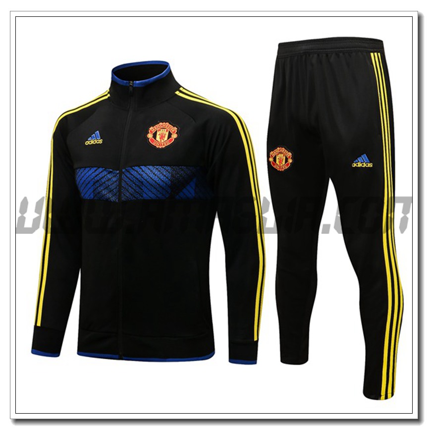 Tuta Giacca Allenamento Manchester United Nero/Giallo/Blu 2021 2022