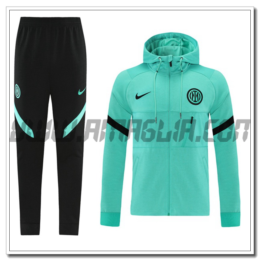 Tuta Giacca con Cappuccio Inter Milan Verde 2021-22 Thailandia Economiche