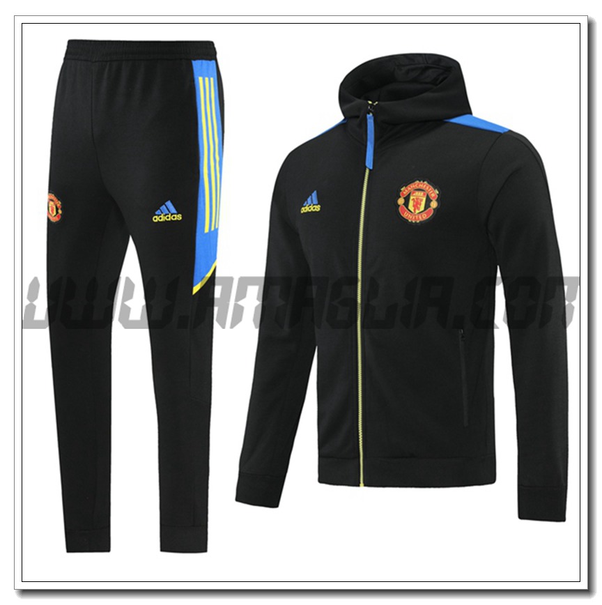 Tuta Giacca con Cappuccio Manchester United Nero/Blu/Giallo 2021 2022