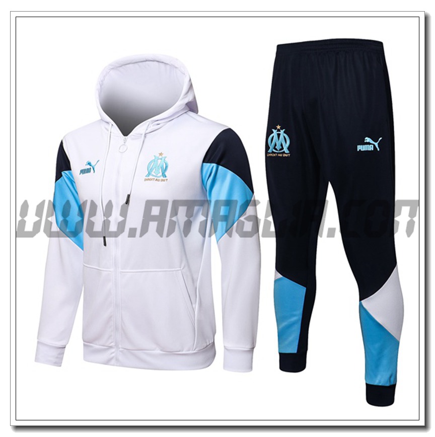 Tuta Giacca con Cappuccio Marsiglia OM Bianco/Blu/Nero 2021 2022