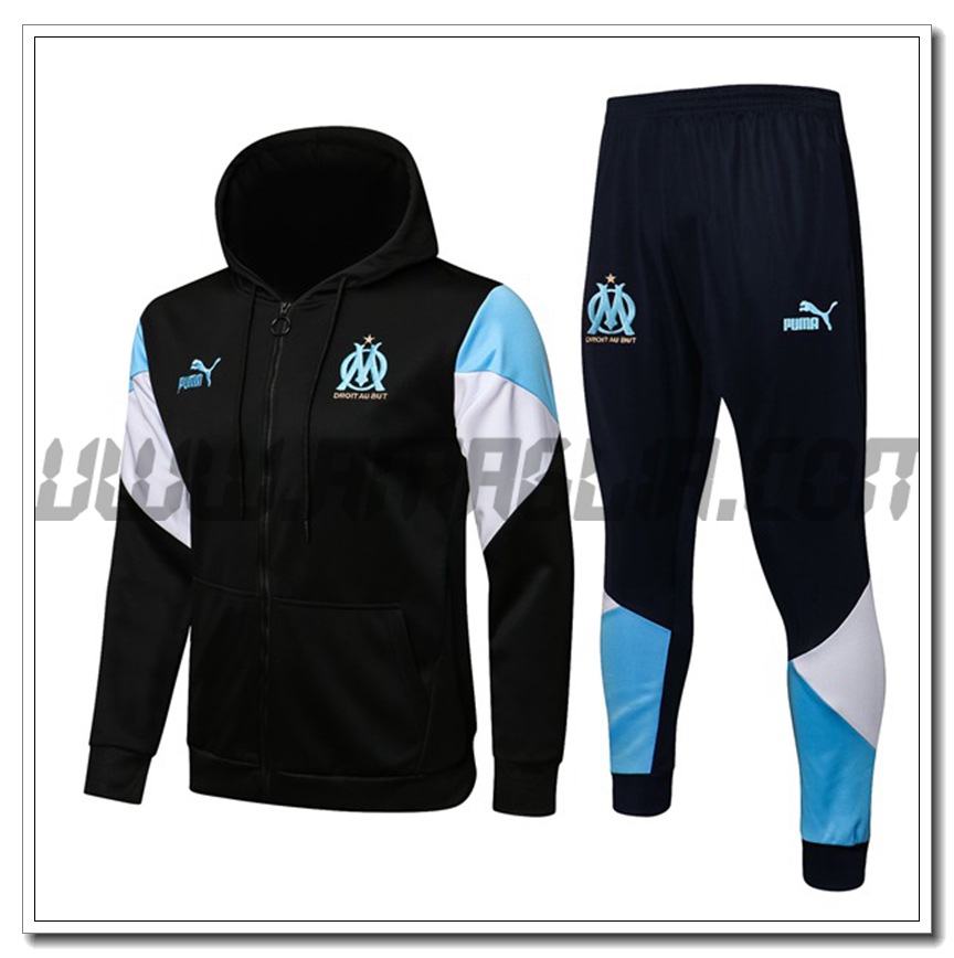 Tuta Giacca con Cappuccio Marsiglia OM Nero/Bianco/Blu 2021 2022