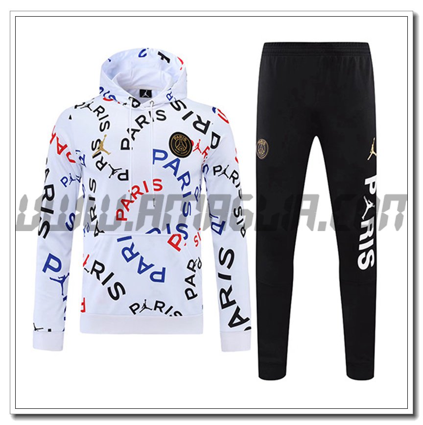 Tuta Giacca con Cappuccio Jordan PSG Bianco/Nero/Rosso 2021 2022