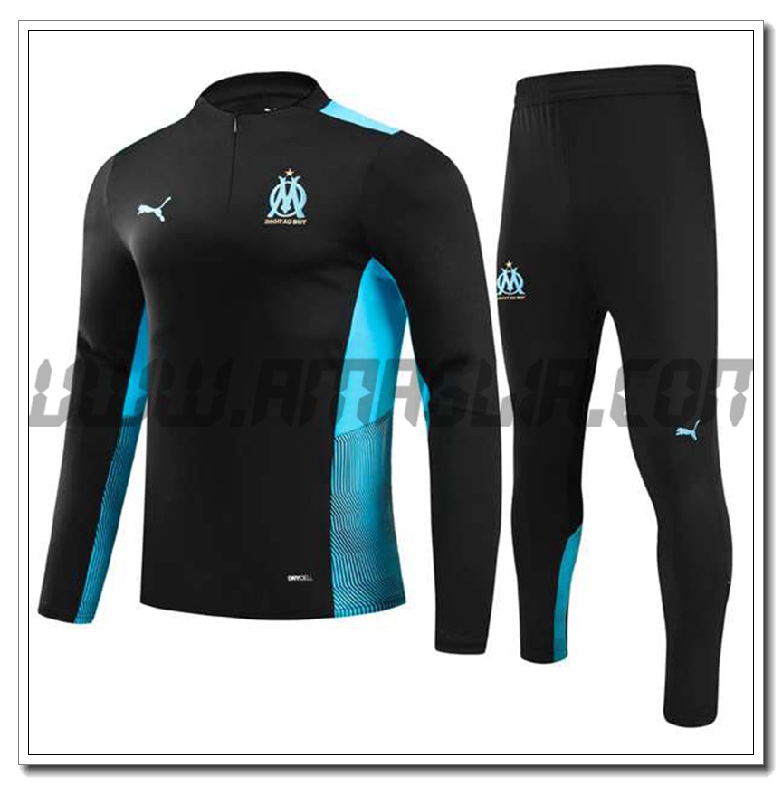 Tuta Allenamento Marsiglia OM Bambino Nero/Blu 2021 2022