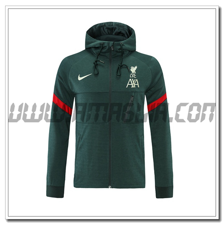 Nuova Giacca con Cappuccio FC Liverpool Verde/Rosso 2021 2022