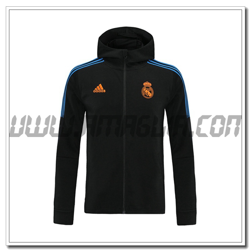 Nuova Giacca con Cappuccio Real Madrid Nero/Blu 2021 2022