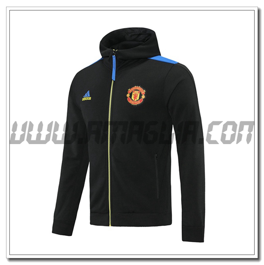 Nuova Giacca con Cappuccio Manchester United Nero/Blu/Giallo 2021 2022