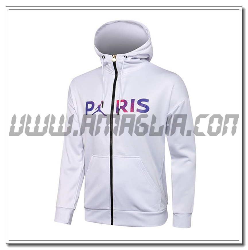 Nuova Giacca con Cappuccio Jordan PSG Bianco 2021 2022