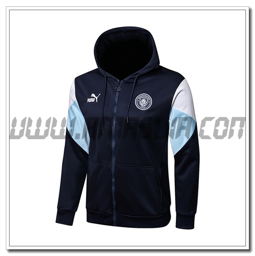 Nuova Giacca con Cappuccio Manchester City Blu Marino/Blu/Bianco 2021 2022
