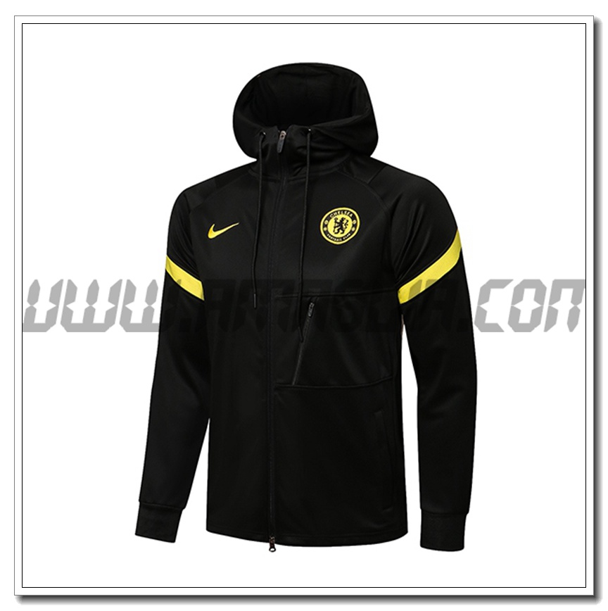 Nuova Giacca con Cappuccio FC Chelsea Nero/Giallo 2021 2022