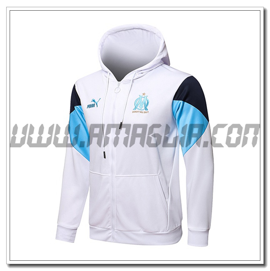 Nuova Giacca con Cappuccio Marsiglia OM Bianco/Blu/Nero 2021 2022