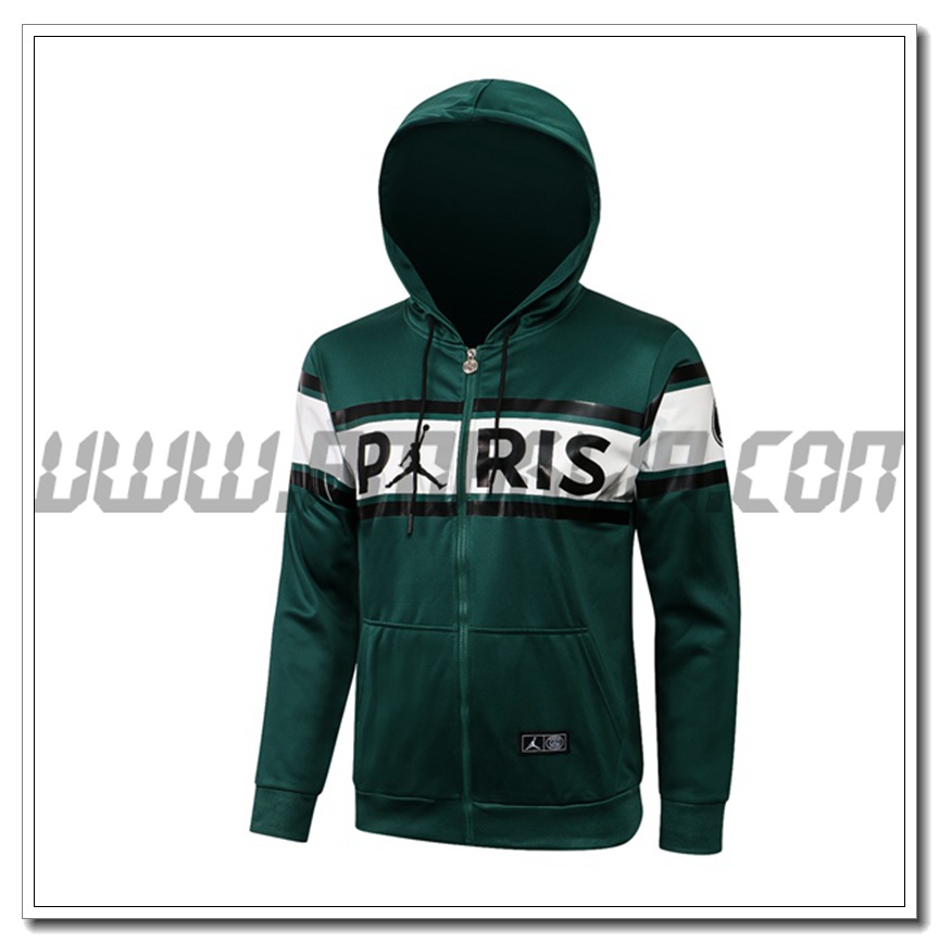 Nuova Giacca con Cappuccio Jordan PSG Verde Buio 2021 2022