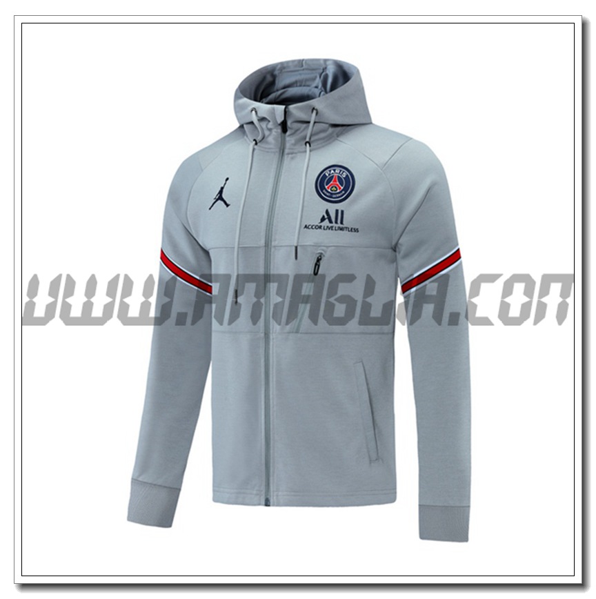 Nuova Giacca con Cappuccio Jordan PSG Grigio 2021 2022
