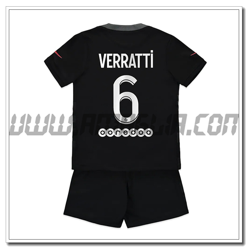Kit Maglia Verratti 6 PSG Jordan Bambino Terza 2021 2022