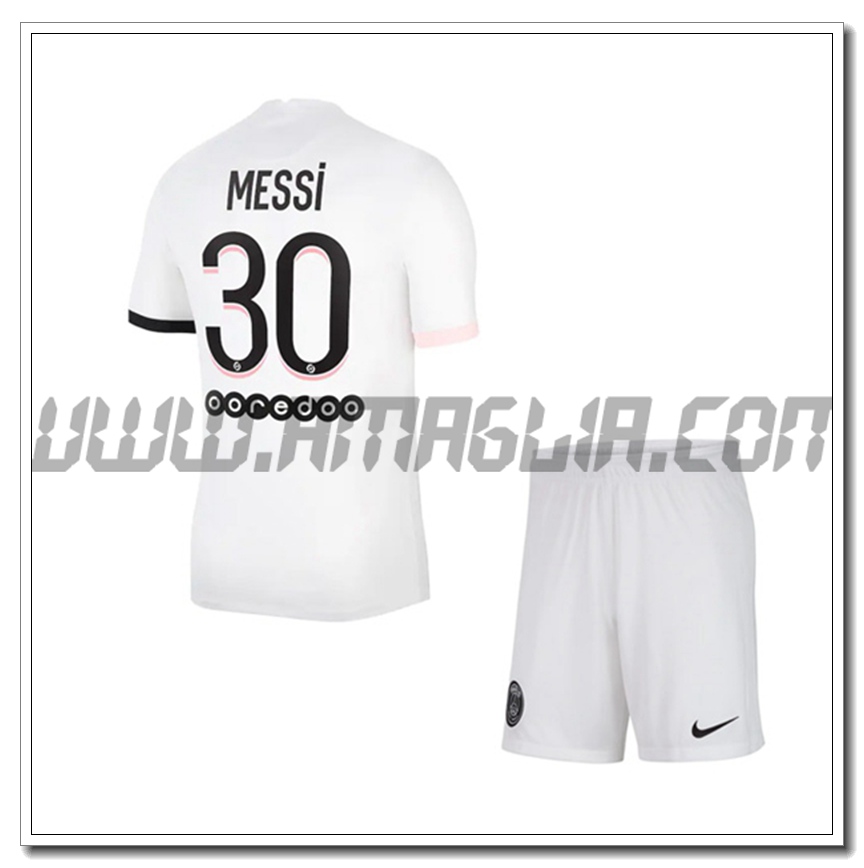 Kit Maglia Messi 30 PSG Jordan Bambino Seconda 2021 2022